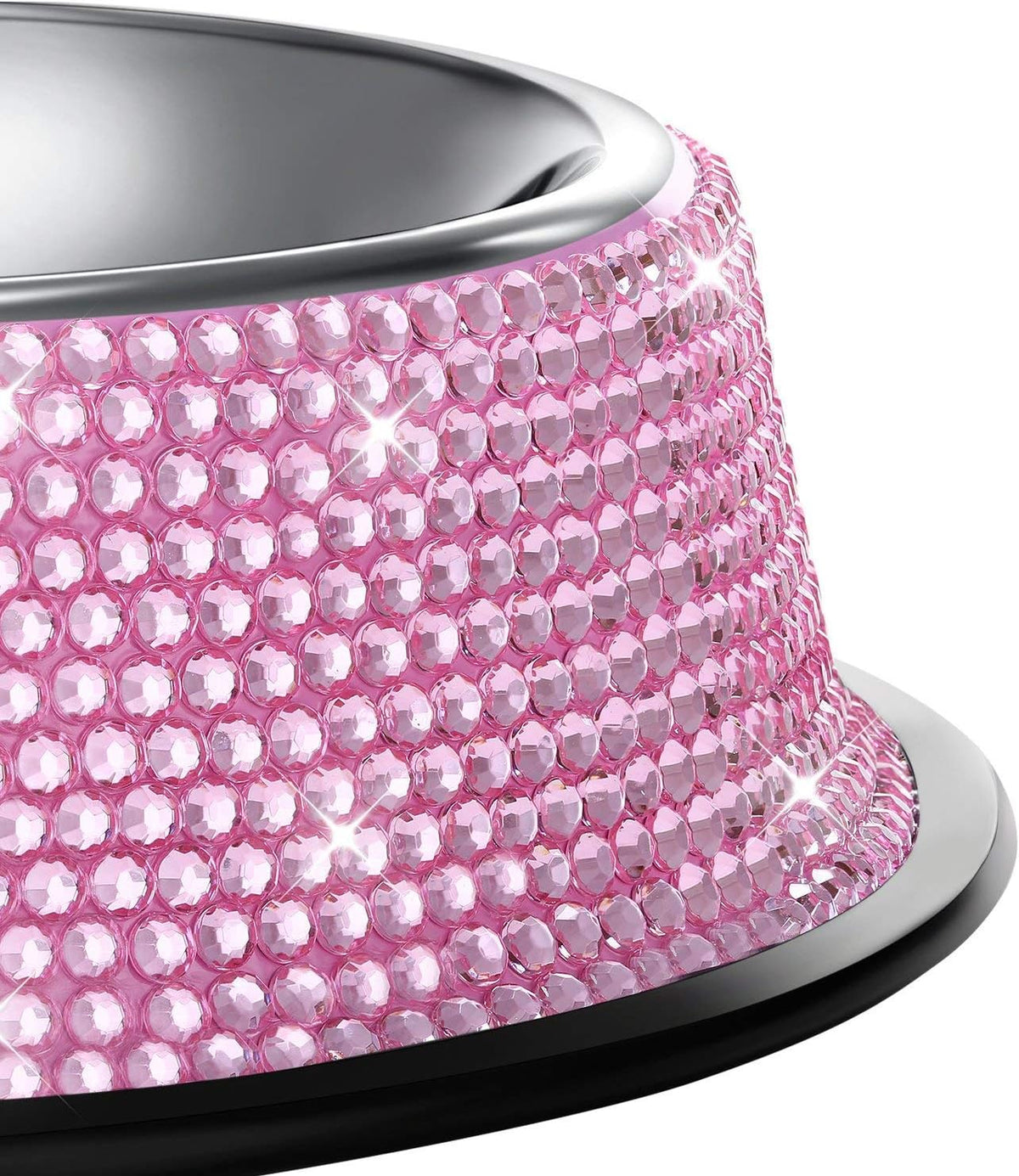 Handmade Rhinestone Dog Bowls Set - Pink Stainless Steel Double Feeder for Dogs and Cats, 640ML Each
